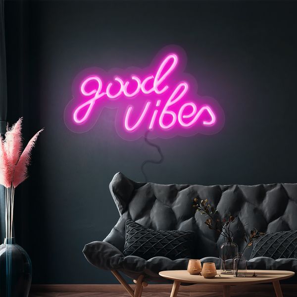 Panneau lumineux LED - Good Vibes 2 - Rose - 330x180mm