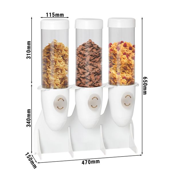 Distributeur de céréales et corn-flakes - Triple -Ø 115mm - Blanc -  Distributeur rotatif