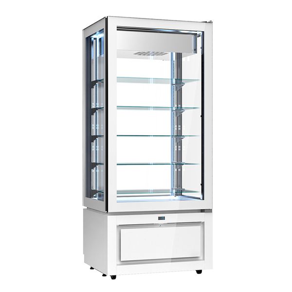 Vitrine Refrigeree Panoramique Negative 457 Litres Avec 5 Etageres En Verre Blanc