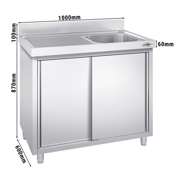 Mueble fregadero de acero Inox. PREMIUM - 1,0 m - 1 fregadero a la derecha  A 40 x P 40 x A 25 cm