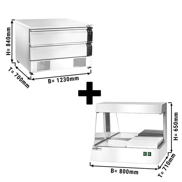 Combinazione cassetto frigorifero/congelatore con 2 cassetti - 1,23 m - 227  litri - incl. scalda patatine