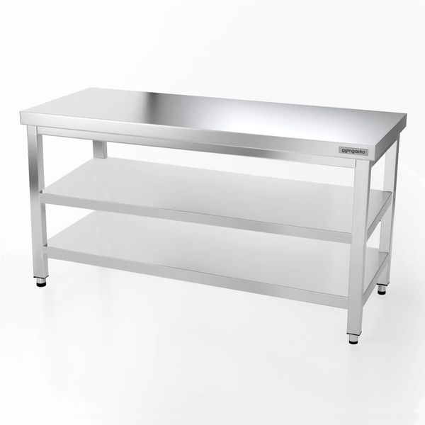 Tavolo da lavoro in acciaio inox PREMIUM - 1600x800 mm - con ripiano  inferiore e ripiano intermedio